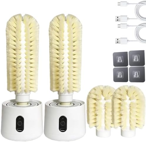 Electric Rotary Cup Brush with Long & Short 2 Brush Heads,Can Wall Mount，2