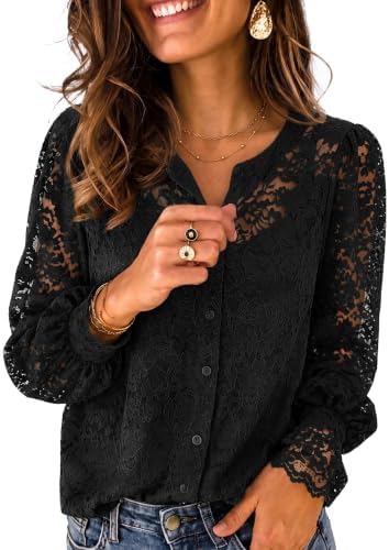 Zeagoo Long Sleeve Shirts for Women Lace Top Button Up Blouse Dressy Casual