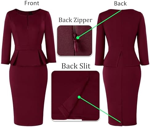VFSHOW Womens Work Business Office Front Zipper Peplum Church Sheath Dress