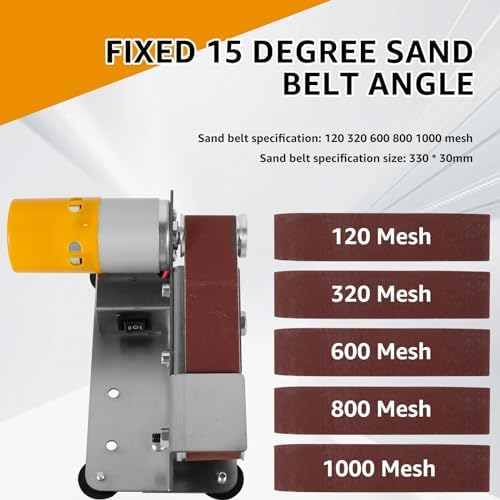 Mini Belt Sander, 15° Electric Knife Sharpener Bench Grinder Sanding Machine, 7 Adjustable Speed Electric Belt Grinder, Low Noise Cutter Sharpener Sander, Polishing Grinding Machine for Metal Jewelry
