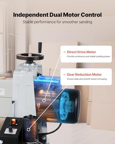 VEVOR 22" Drum Sander with Stand & Extension Tables, 1.75HP 1440RPM Dual Motor Drum Sander for Woodworking - Variable Speed Conveyor Belt, 4" Dust Collection Port for Cabinet & Furniture Finishing
