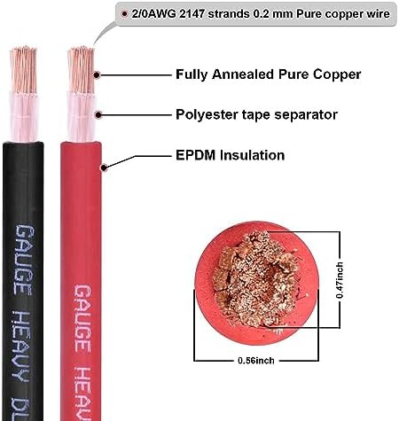 2/0 Gauge Battery Cable,30FT Black 2/0 AWG Pure Copper Wire Welding Cable, for Automotive, Battery, Solar and Generator, Standard USA OFC Wire