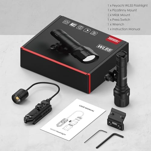 Feyachi Rifle Light 1200LM 22500Candela WL25 Tactical AR Flashlight LED Outdoor Light with Pressure Switch & Picatinny Rail Mount, 3 Modes - High/Low/Strobe (Pic & Mlok-Black)