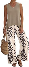 WIHOLL Two Piece Sets for Women Dressy Lounge Sets Summer Outfits Cruise Travel Beach Vacation Casual Wide Leg Pants Set