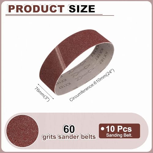 HARFINGTON 3 x 24 Inch Sanding Belts, 10 Pcs 60 Grits Aluminum Oxide Abrasive Belt Sander File Belt for Woodworking, Metal Polishing, Knife Sharpener