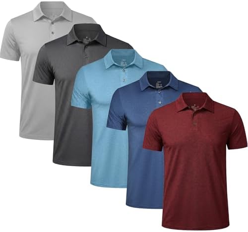 5 Pack Men's Polo Shirts Short Sleeve Golf T Shirt Performance Casual