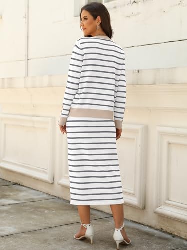 ANRABESS Women 2 Piece Striped Sweater Skirt Set