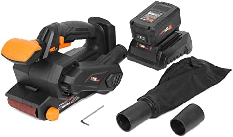 WEN 20418 20V Max Cordless Belt Sander, Variable Speed, Handheld and Portable with 4.0Ah Battery and Charger