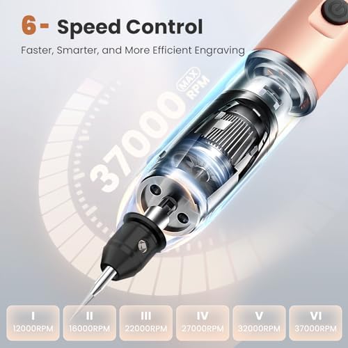 Tarlido Electric Engraving Pen, Mini Cordless Rotary Tools, USB-C Rechargeable Etching Pen, 4V/1200mAh DIY Engraver Machine for Metal, Wood, Glass, Plastic,2 Stencils, Rose Gold