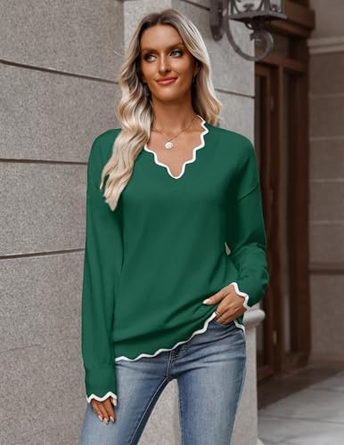 Zeagoo Women's 2026 Fall V Neck Sweater Long Sleeve Lightweight Knit Tops
