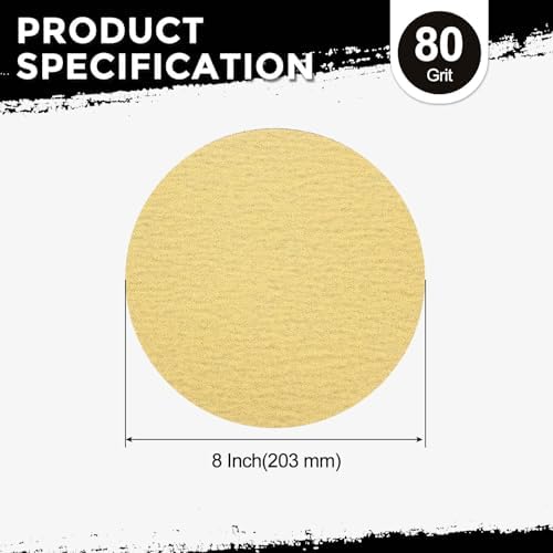 50Pcs Sanding Discs 8In 80Grit Hook and Loop Sandpapers Yellow