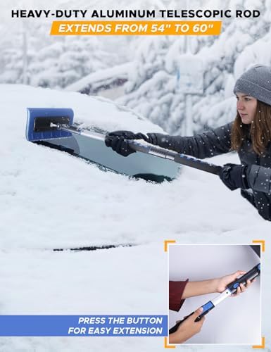 EcoNour 49" Snow Broom with Ice Scraper for Car Windshield & Windows