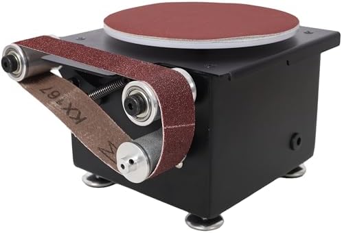 Mini Belt Disc Sander, 2 in 1 Bench Grinder Small Spindle Sander Machine for Wood Metal Stone Diy Grinding, Adjustable Speed Electric Sander (Black/)