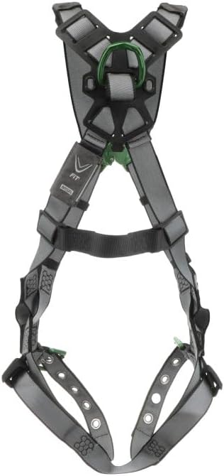 MSA V-FIT Standard Safety Harness - Polyester & Nano-Technology Treated Web Full Body Harness Back, Shoulder Padding, Gray