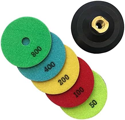 4" Dry Stone Polishing Pads with Rubber Backer, 50-800 Grit