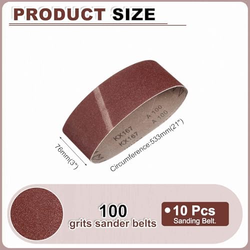 HARFINGTON 3 x 21 Inch Sanding Belts, 10 Pcs 100 Grits Aluminum Oxide