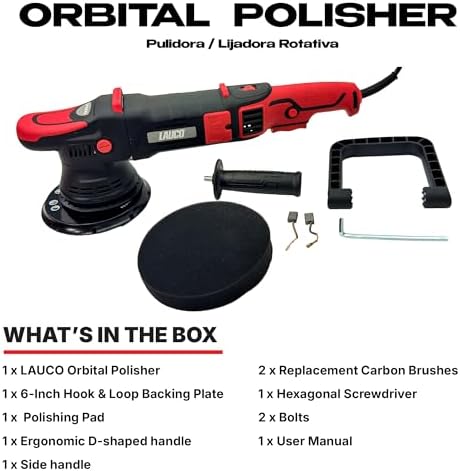 LAUCO Gear Driven Orbital Polisher 1000W with 6-Inch Backing Pad, 6-Speed Variable Control, High Torque Dual Action Polisher for Car Detailing, Paint Correction, Waxing, Buffing & Polishing LP1000