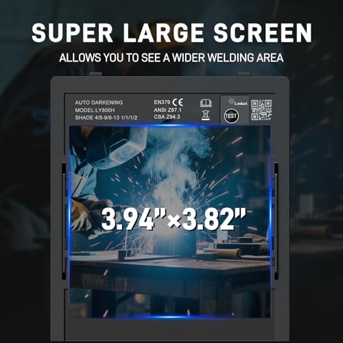 Auto Darkening Welding Helmet4"×4"-Optical Grade 1/1/1/2-True Color-Solar&Battery Power-4 Sensor,0.1ms Response Time-Wide Shade DIN5-9/9, 13 for SMAW,TIG, MIG, GTAW, Grinding-Lightweight Wear