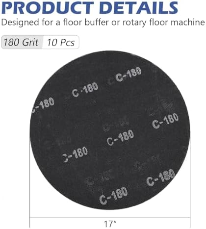 HUAALIUCHE 17" Sanding Screen Discs - Mesh Floor Sanding Screen - Black Silicon Carbide - for Wood Floors (10 Pack, 180 Grit)