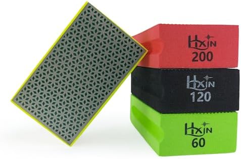 Diamond Hand Polishing Pad Diamond Sanding Block Foam Backed Diamond Sponge Sanding Pads for Wet or Dry Grinding polishing for Granite Marble Stone Tile Glass Ceramic (4, 60/120/200/400# Cubic)