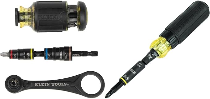 Klein Tools Mini-Ratchet, Stubby Driver and Flip Socket 3-Piece Set with 11-in-1 Ratcheting Screwdriver/Nut Driver