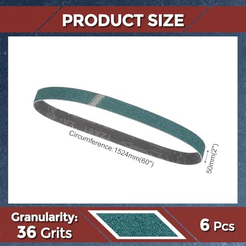 6 Pack Sanding Belts 2 x 60 Inch 36 Grit Zirconia Abrasive Belt Sander Paper for Belt Sander Metal Grinding Wood Working Weld Rust Removal