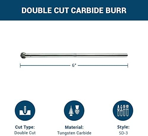 Benchmark Abrasives 6” Ball Shape Double Cut Tungsten Carbide Die Grinder Bits Metal Deburring Tool Rotary Burr, 1/4 Inch Shaft, Engraving Tool for Woodworking Shaping Carving (SD-3)