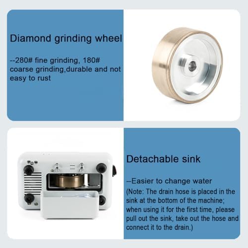 INTBUYING Manual Optical Hand Edger, 110V Eyeglasses Lens Grinder Machine with #240 and #180 Lens Grinding Wheel 50W Lens Polisher with Removable Sink