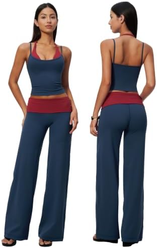 QBGJTD Womens Workout Sets Two Piece Striped Tank Top Wide Leg Yoga Pants Yoga Pilates Outfits