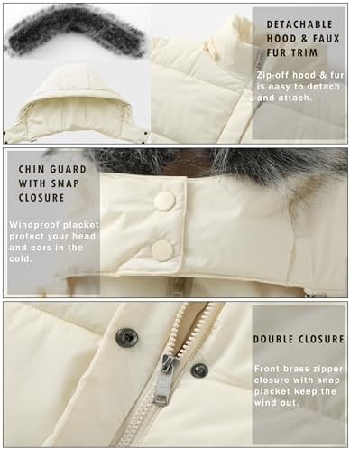 GGleaf Women's Winter Puffer Coat with Removable Fur Hood Warm Snow Jacket