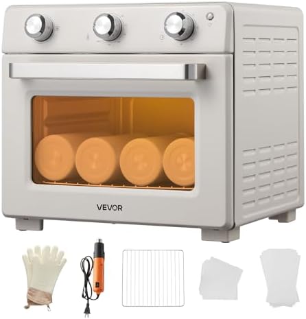 VEVOR Sublimation Oven Machine, 26 Qt, Fits 40oz Tumblers, with 1 Heat Air Gun, 50 Shrink Films, 1 Tape and 2 Heat Gloves, 360° Turbo Convection for Sublimation Blank Tumblers, Mugs, Bowls, Off-White