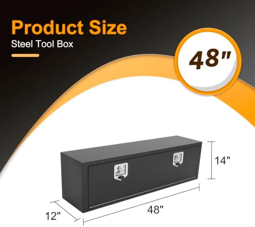48 Inch Underbody Truck Box Steel Storage Tool Box,48" x 12" x 14" Tool Chest Organizer w/Lock and Keys For Pickup,Truck Bed, RV, Trailer,Heavy Duty Waterproof Black box