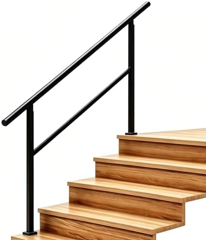 Hand Rails for Outdoor Steps，Stair Handrail & Indoor Stair Railing Kit，Railings for Outdoor Steps for Fence & Outdoor Steps (1, Black-Straight, 5 Step)