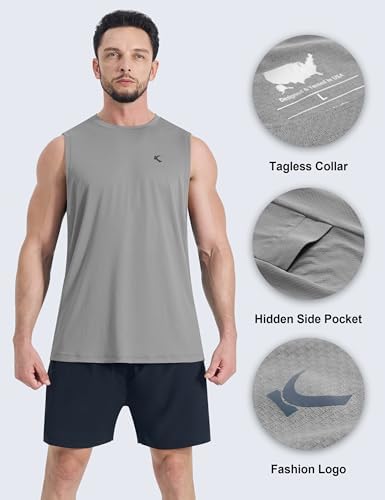 KPSUN Men's Quick Dry Workout Tank Top Summer Beach Shirt | UPF 50+ Sleeveless Gym Muscle Shirt with Hidden Pocket for Keys. Ideal for Gym Training, Outdoor Running, And Beach Workouts