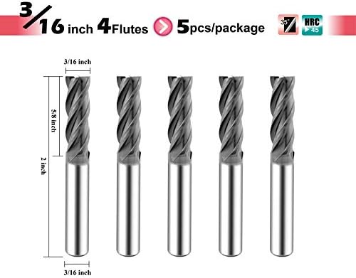 SPEED TIGER Micrograin Carbide Square End Mill - 4 Flute - ISE3/16 4T (5 Pieces, 3/16") - for Milling Alloy Steels, Hardened Steel, Metal & More – Mill Bits Sets for DIYers & Professionals