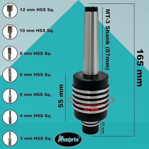 MT3 Rotary Broach Live Center Set – Lathe High Precision Revolving Center with HSS Square Broach Punches (3mm–12mm), Internal Rotary Broaching Tool for Metalworking Machines