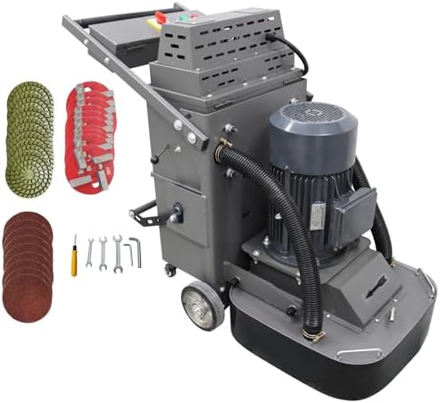 Concrete Floor Grinder Machine Cement Ground Grinder with 9 Grinding Disc 40L Vacuum Dust Collector Expoxy Floor Grinding Polishing Machine 220V 7.5kw Two Fans