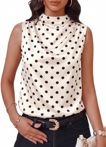 Cicy Bell Womens Mock Neck Satin Tank Tops Silky Business Casual Outfits