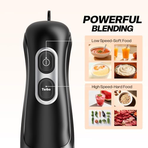 Turelar Immersion Blender Corded 400W, 2 Speed, Emulsifier, Blend, BPA-Free