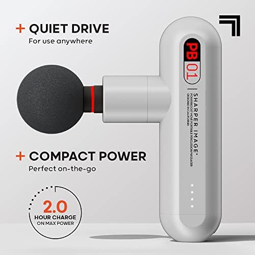 Sharper Image Powerboost Move - Mini Percussion Massage Gun| 4 Attachments, 4 Speeds, FSA Eligible| Full Body Back & Shoulder Massager| Deep Tissue Muscle Recovery| Portable Pain Relief Massage Tool