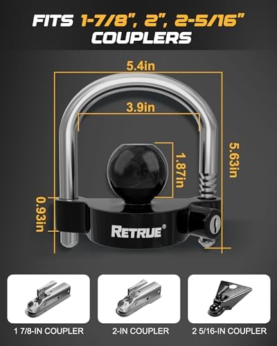 RETRUE Universal Trailer Coupler Lock, Heavy-Duty Hitch Ball Lock, Black