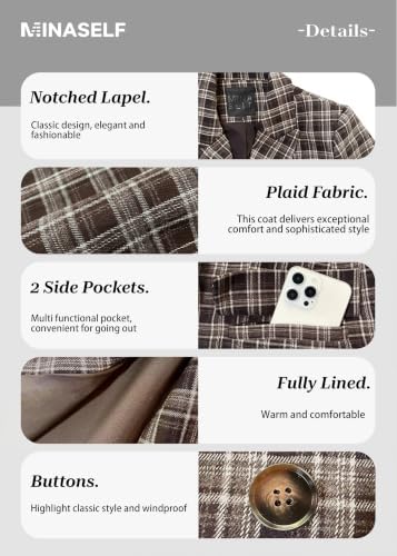 Mina Self 2026 Women's Fall Plaid Blazer Houndstooth Jacket Business Casual