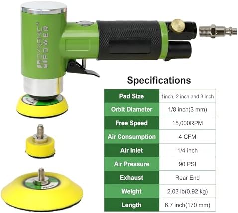 Mini Air Sander Kit, 1" 2" 3" Dual Action Pneumatic Orbital Sander Polisher with 15000 RPM High Speed, Buffing Polishing Pads & Sanding Papers Set for Auto Car Body Work, Detail Sanding