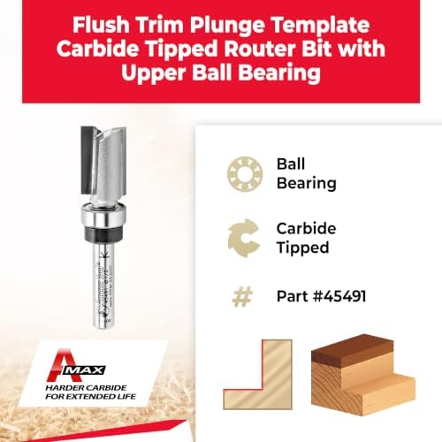 Amana Tool - 45491 Carbide Tipped Flush Trim Plunge Template 1/2 Dia x 3/4 x 1/4" Shan