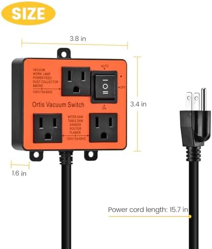Automatic Vacuum Switch, Ortis Vacuum Switch for More Power Tools, Delay Vacuum On/Off to Prevent Circuit Overload and Tripping, Keep Your Workplace Cleaner, Better for Your Lung