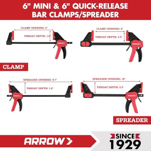 ARROW 6-Piece Mini Light-Duty 6"(2) & 6" Medium Duty (4) Bar Clamps Set