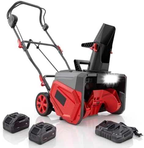 Garvee 40V 20" Cordless Snow Blower, Electric Snow Thrower Machine,Red