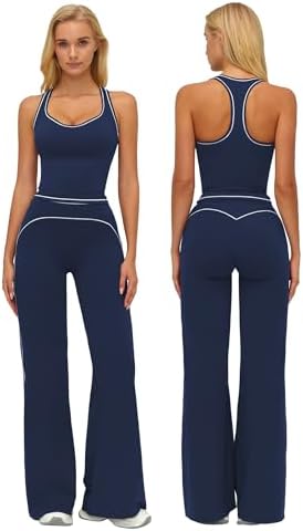 ABOCIW Two Piece Workout Sets for Women Racerback Tank Top Matching High Waist Wide Leg Yoga Pants Pilates Outfits
