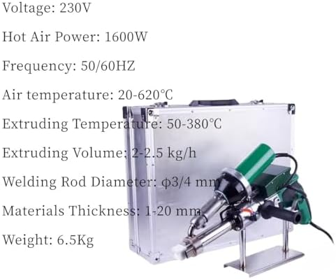 1600W Hand Extrusion Welder Gun Plastic Handheld Extruder Dual Heating System Welding Gun PP HDPE LDPE Pipe Welding Machine (220V Extruder)