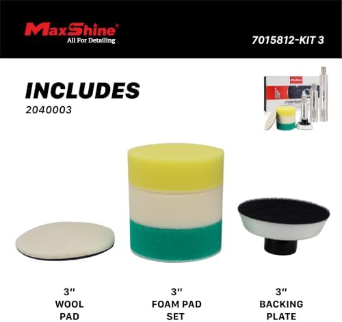 Maxshine Universal Stainless Steel Extension Shaft Set & 3" Polishing Kit – 2”, 3” & 5” Polisher Extenders for 5/8” Backing Plates – 8-Piece Rotary Polisher Accessory for Car Polishing & Detailing